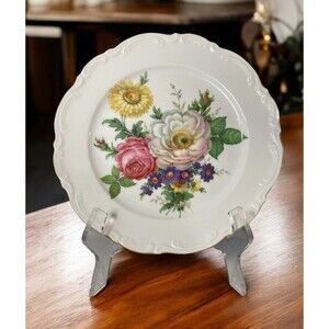 VTG JKW Bavarian Decorative Porcelain Plate Scalloped Shape Floral w/Gold Rim